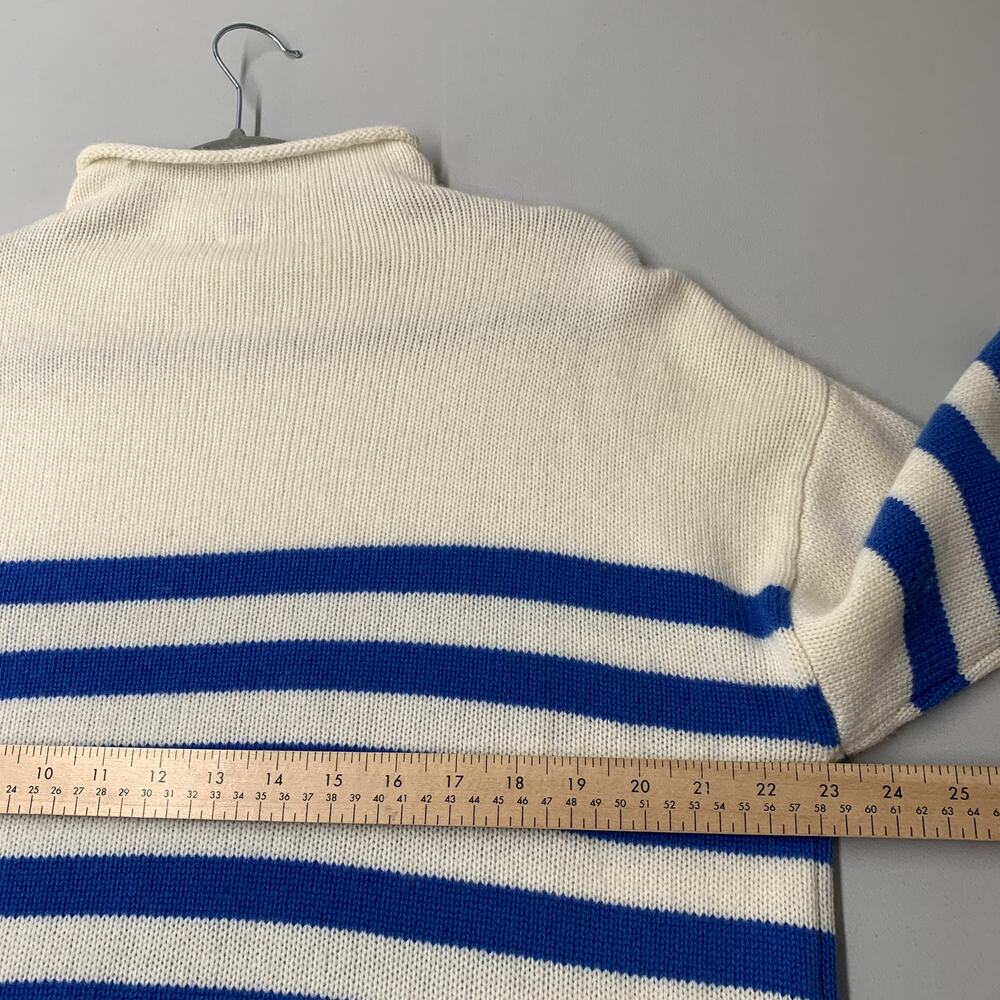 KULE Cream and Blue Striped Cashmere-blend Turtleneck Sweater. Sz L - Picture 10 of 16